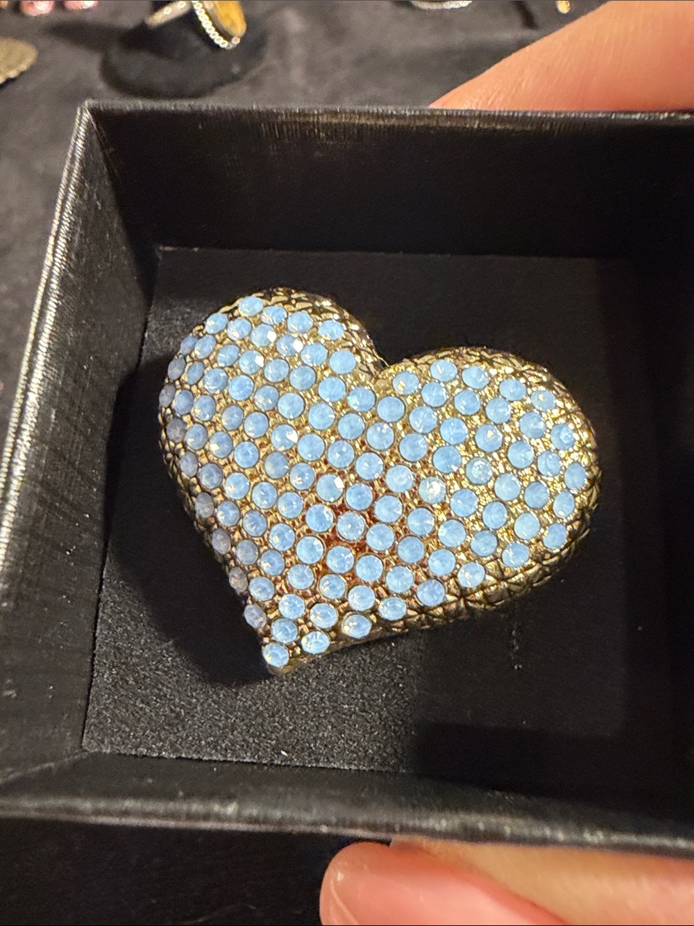 Gold Heart Brooch with Light Blue Stones. NWOT in box P2